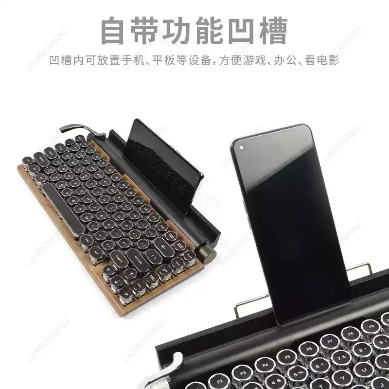 Typewriter Steampunk Wireless Bluetooth Dual Mode Mechanical Keyboard For Computer Tablet