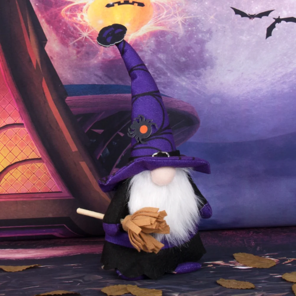 Handcrafted Halloween Decorations Set of 2 Gnome Dolls with Tall Hats and Sand Weighted Base for Stable Display