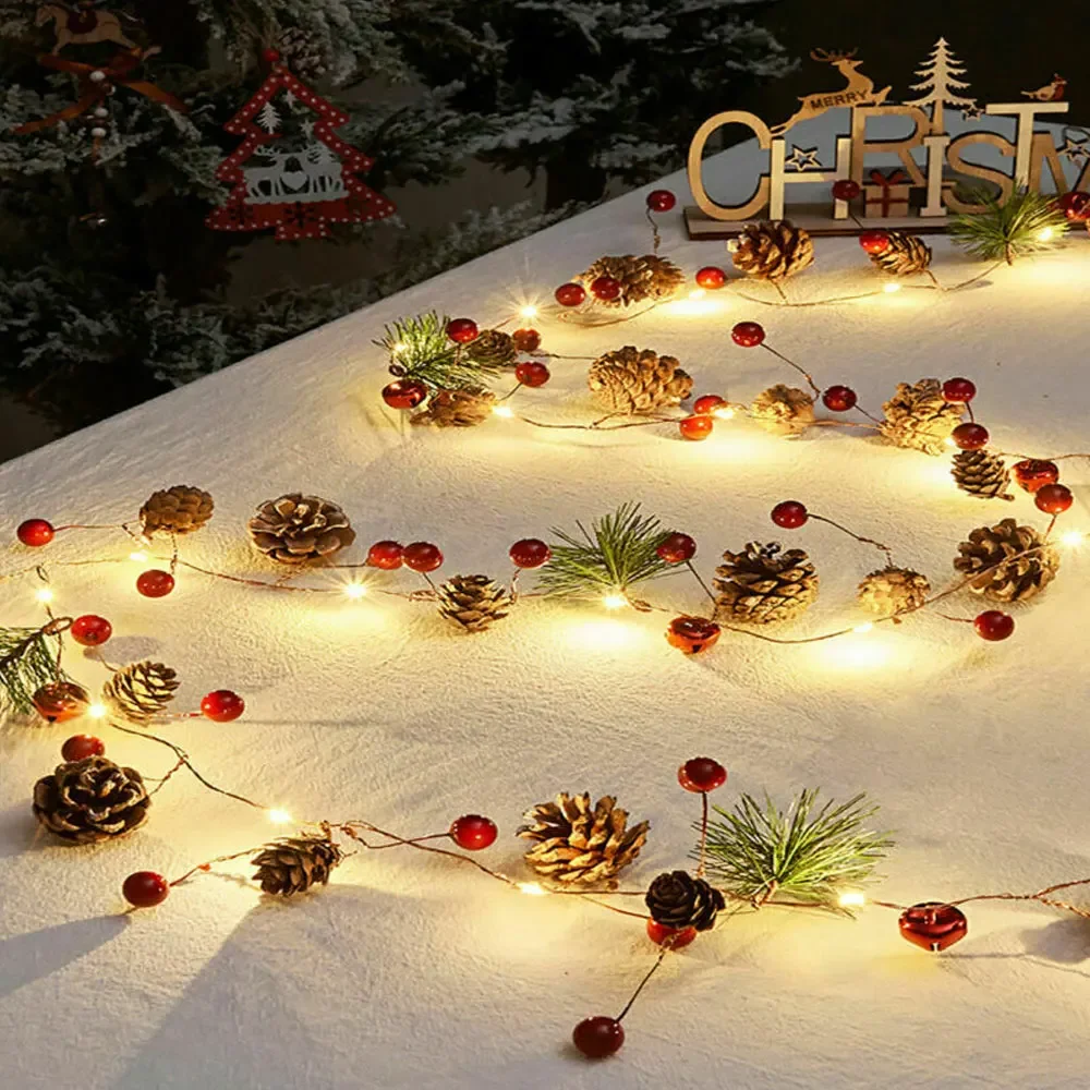 2 Meters Christmas Pine Cone Led String Light Pinecone Christmas Tree Deer Garland Lights for Winter Holiday New Year Decor