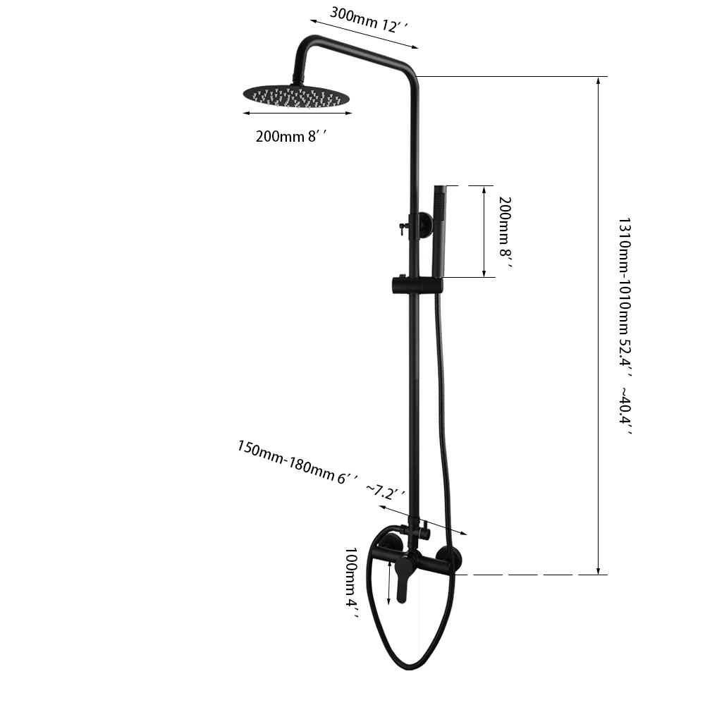 ZAPPO Matte Black Outdoor Shower Fixtures w/8 Inch Shower Head and Handheld Spray Shower System Wall Mount Dual Function Mixer