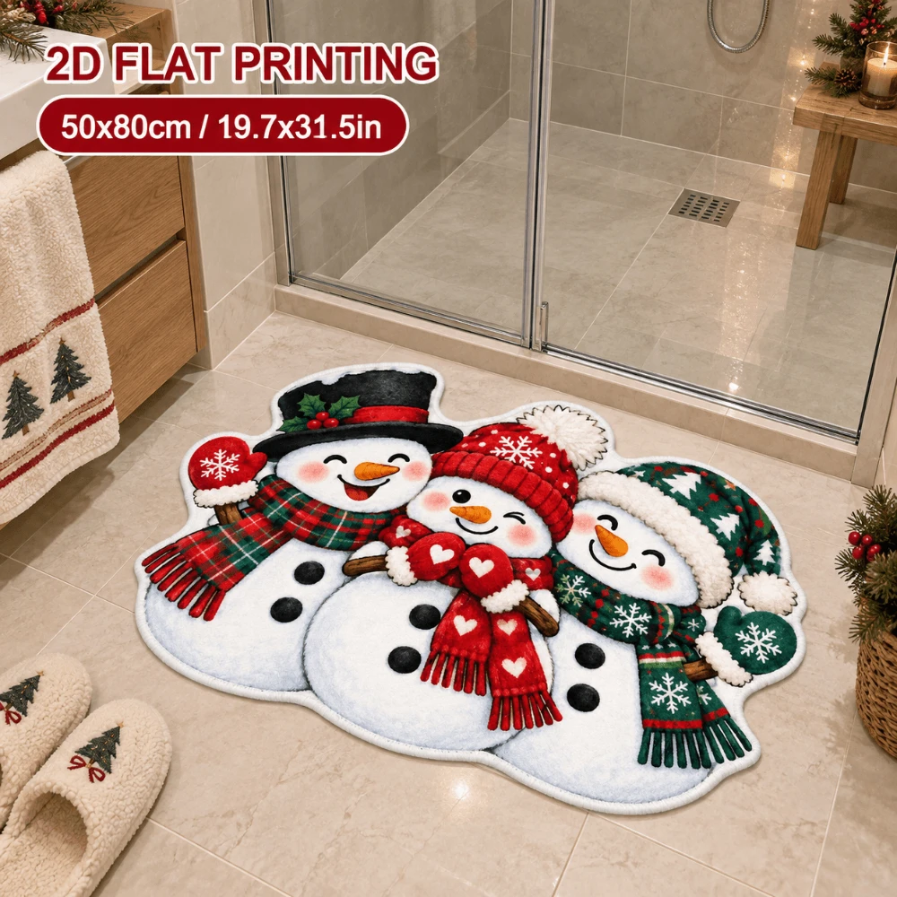 Transform Your Space Festive Snowman Family Shaped Floor Mat Cute Cartoon Holiday Gift Area Rug Decor Welcome Holiday rug