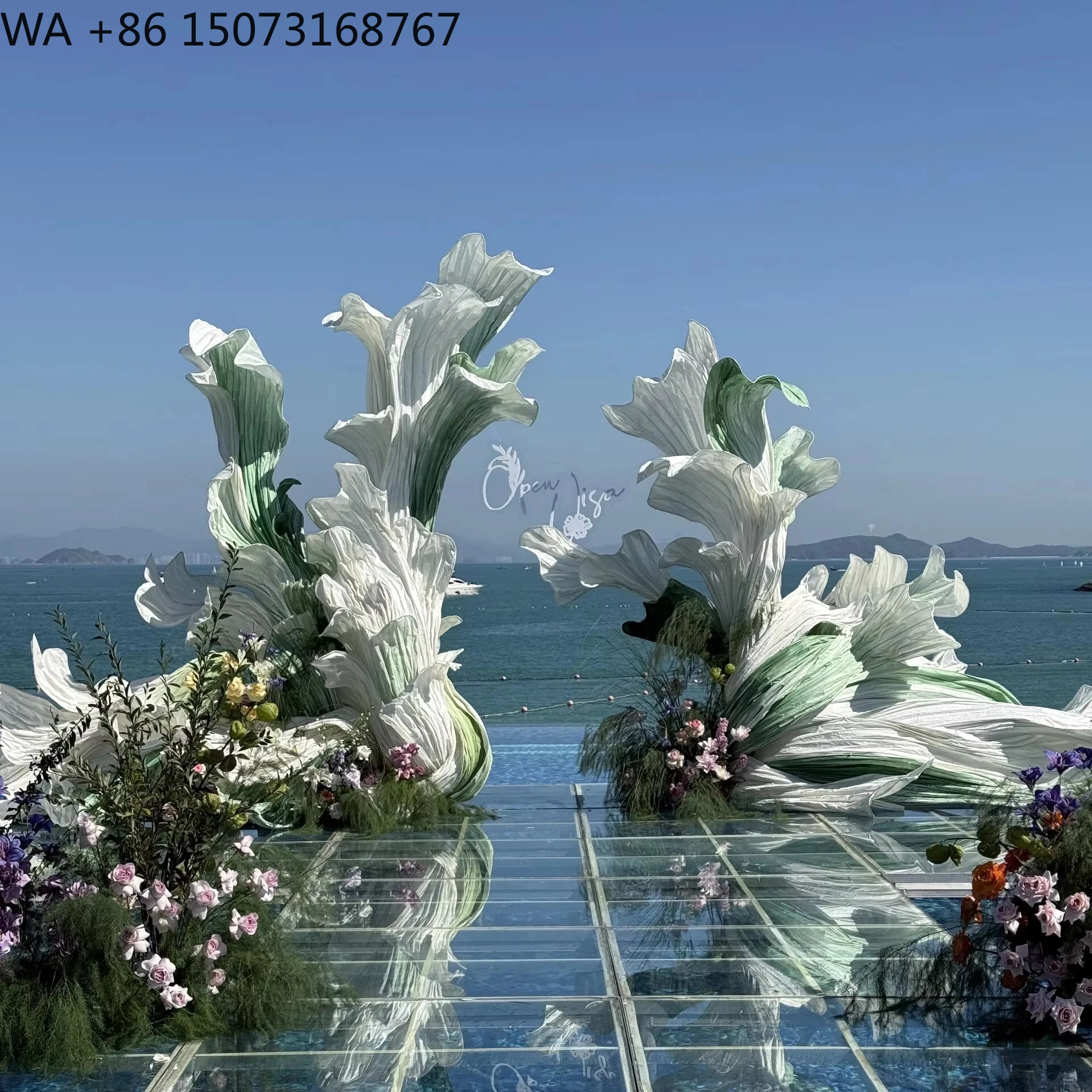 

Giant Luxury Blue Wave Design Paper Wedding Backdrop Custom Handmade Artistic Event Stage Decoration