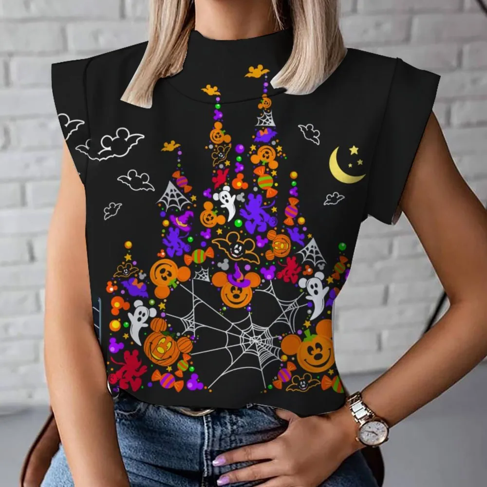 Nieuwe Zomer Harajuku Print Dames Losse Disney Girl T-Shirt Mouwloze Tank Top Met Korte Mouwen Y 2K Mickey Minnie Halloween