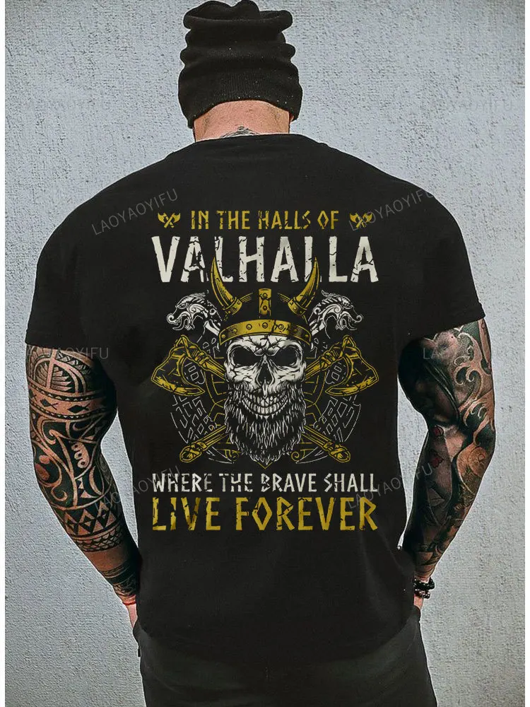 Victory or Valhalla Viking Classic T-shirt Men Short Sleeve ViKing Legend T-Shirt Retro Classic Modal Tee Valhalla Odin Tops