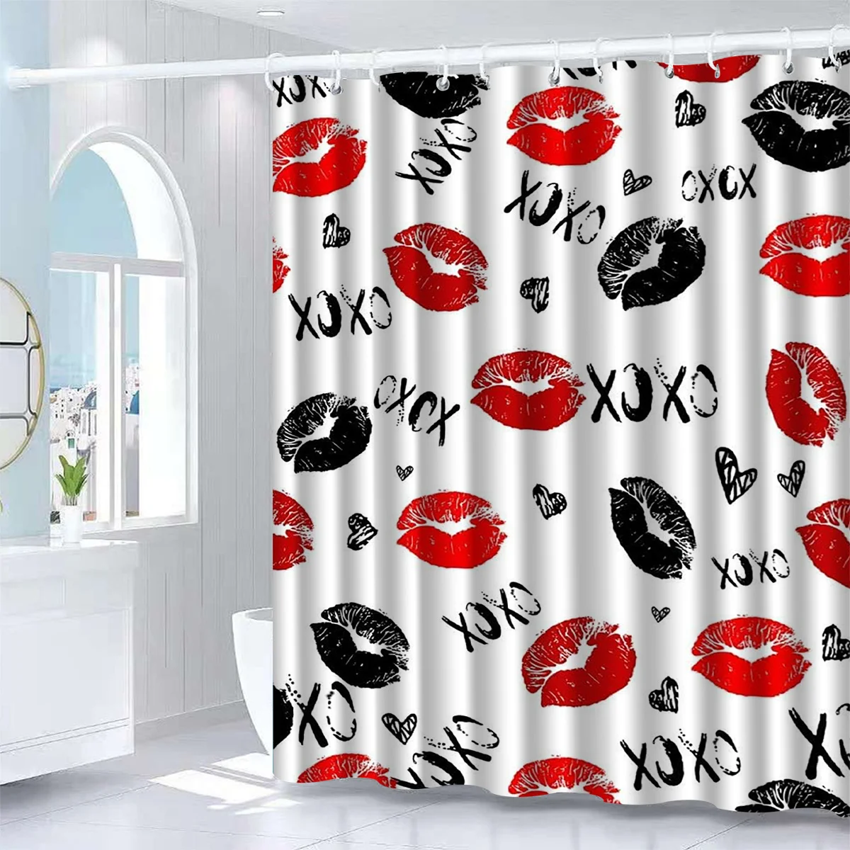 

1pc lip kiss print shower curtain, polyester fabric, machine washable, suitable for bathroom decoration