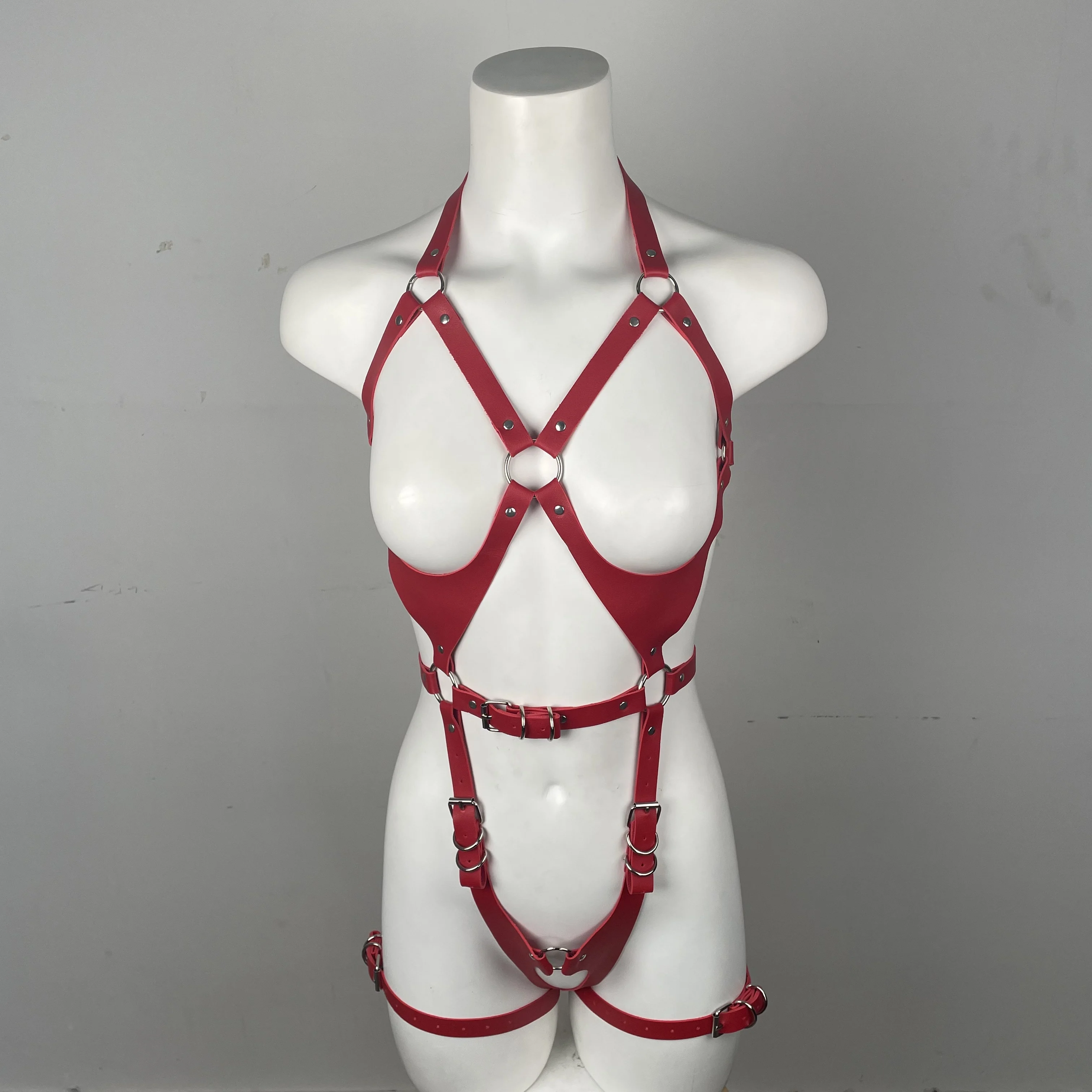 Sexy Women\'s Underwear Leather Harness Full Body Garters Red Adjustable Bondage Lingerie Suspenders Gothic BDSM Party Clothing