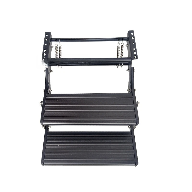RV manual folding steps, trailer camper universal double-layer steps, black aluminum alloy