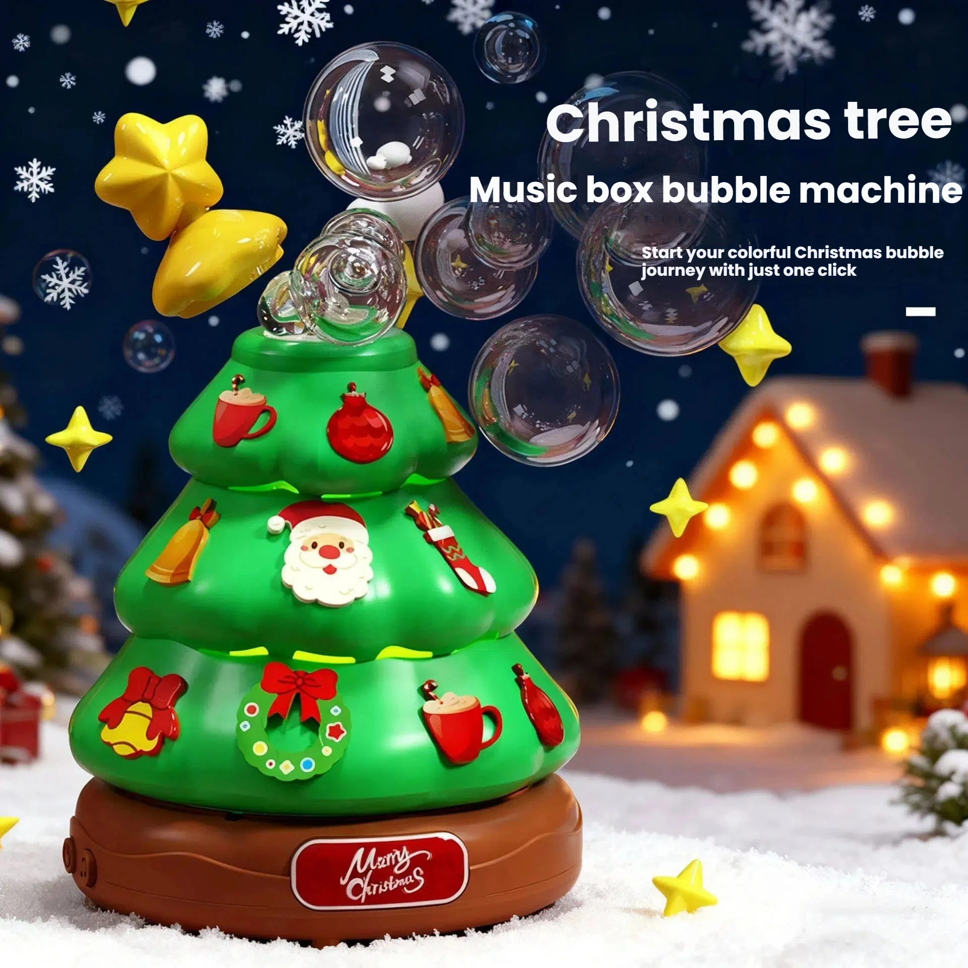 2026自動クリスマスツリーバブルマシン、音楽とライト付き、バブルスプレー、男の子と女の子のための屋外パーティーおもちゃ、クリスマスギフト