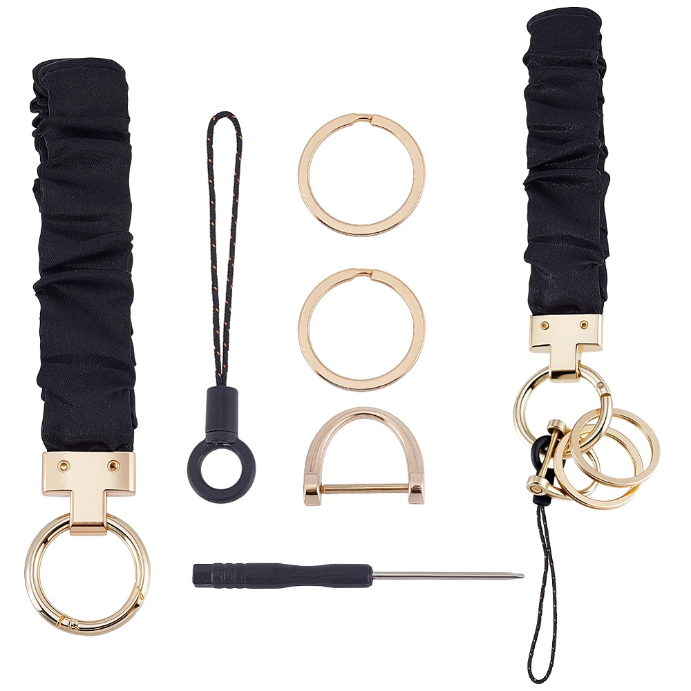 2Pcs Keychain Wristlet Stretchy Key Chain Hair Scrunchie Keychains Clasps Making Foldable Elastic Wristband Split Key Ring
