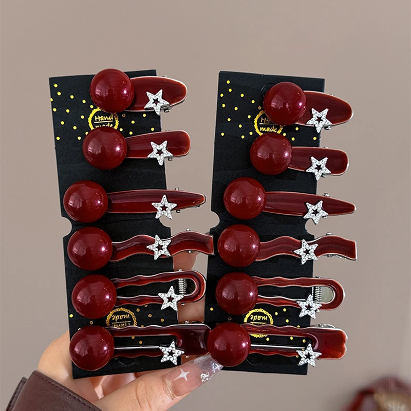 Dark Red Polka Dot Alloy Hairpin Cute Point Sweet Girls Women Duck Bill Clip Bangs Clip New Fashion Headwear Hair Accessories