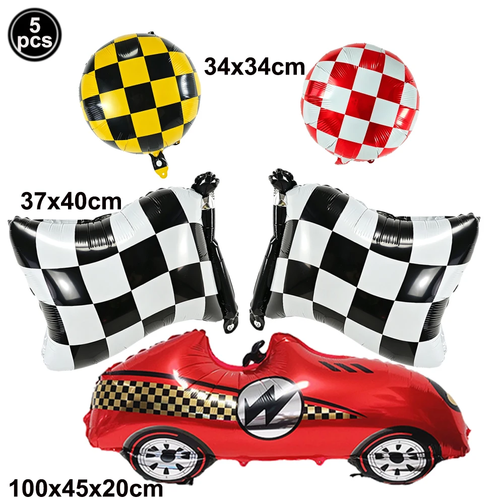Rennwagen-Partyzubehör, karierte Flaggen, Mini-Verkehrskegel, Rennstrecke, Matte, Tischdecke, Hängeflagge, Rennwagen, Geburtstagsdekorationen