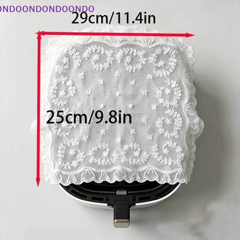 White Lace Dustproof Cover Square Air Fryer Dust Cover Electric Rice Pot Cover Oilproof Kitchen Pressure Cooker Protector Cover