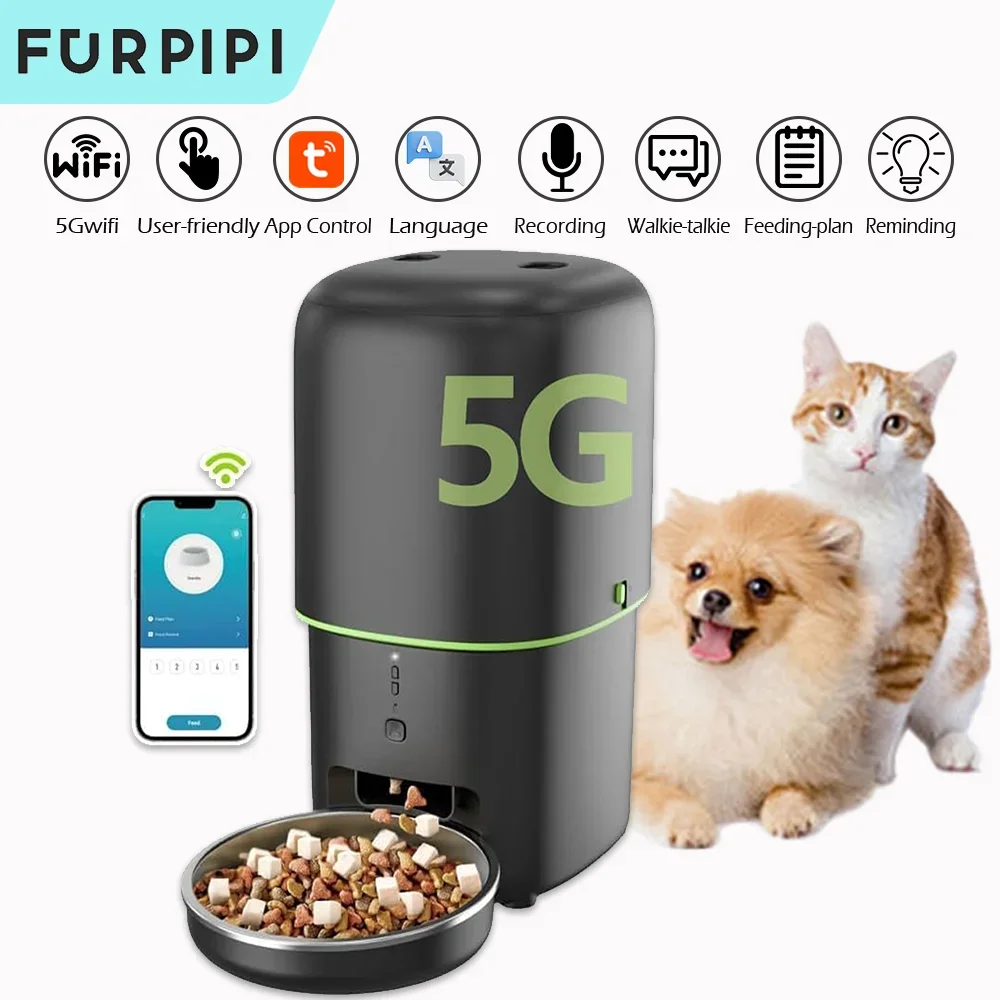 

Furpipi Smart Cat Feeder with 5G WiFi, Tuya App Control, Automatic Feeding, 4L Large Capacity, cat bowl