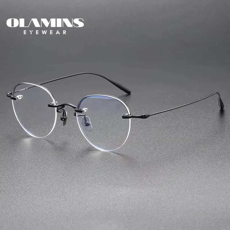 OLAMINS​ Optical Frames Transparent Silver Rimless Vintage Eyeglasses Women Rimless Frames Rimless Glasses Frames Titanium 611