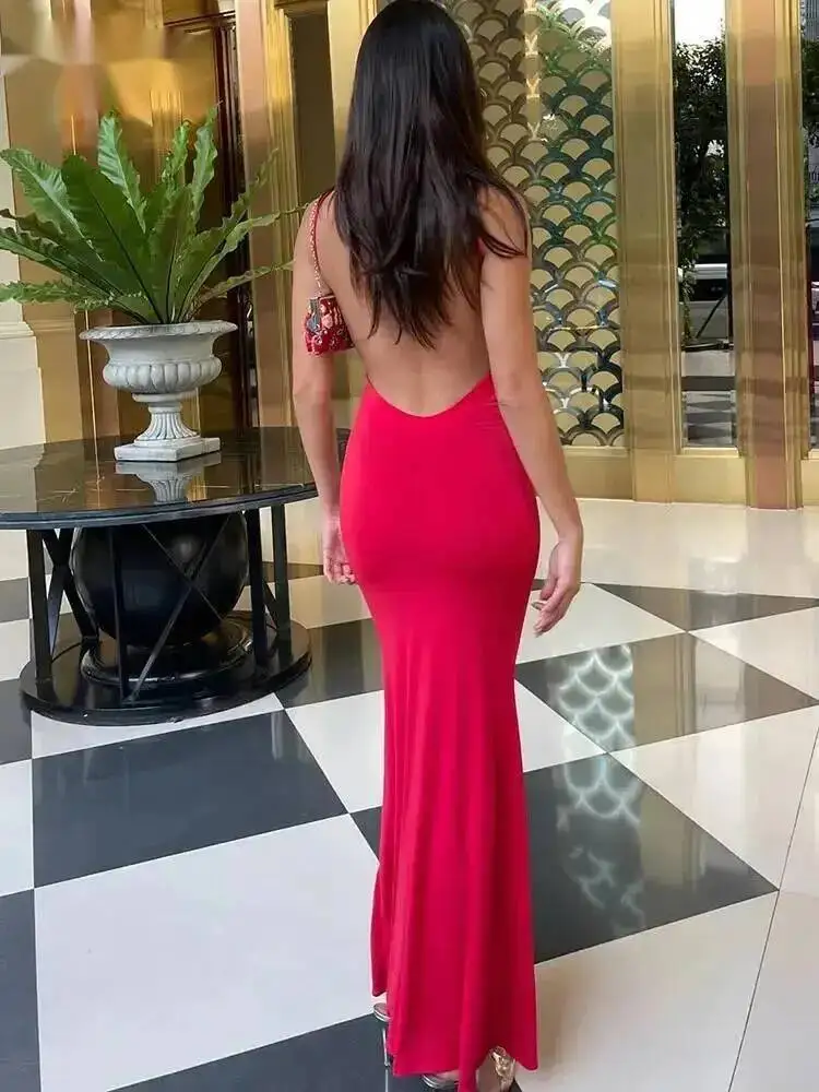 Primavera solido senza maniche backless elegante sexy aderente Y2K maxi abito da ballo abiti da donna festa di compleanno casual Y2K