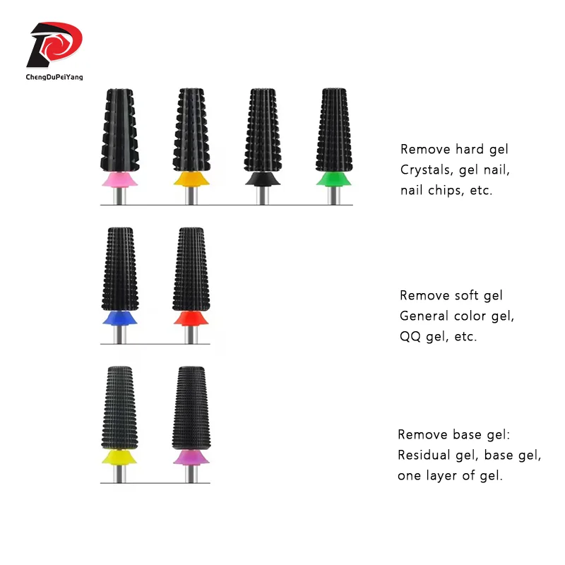 Brocas de corte recto para uñas, herramientas de manicura de carburo de Gel, cortadores para manicura, 7,0mm, 5 en 1
