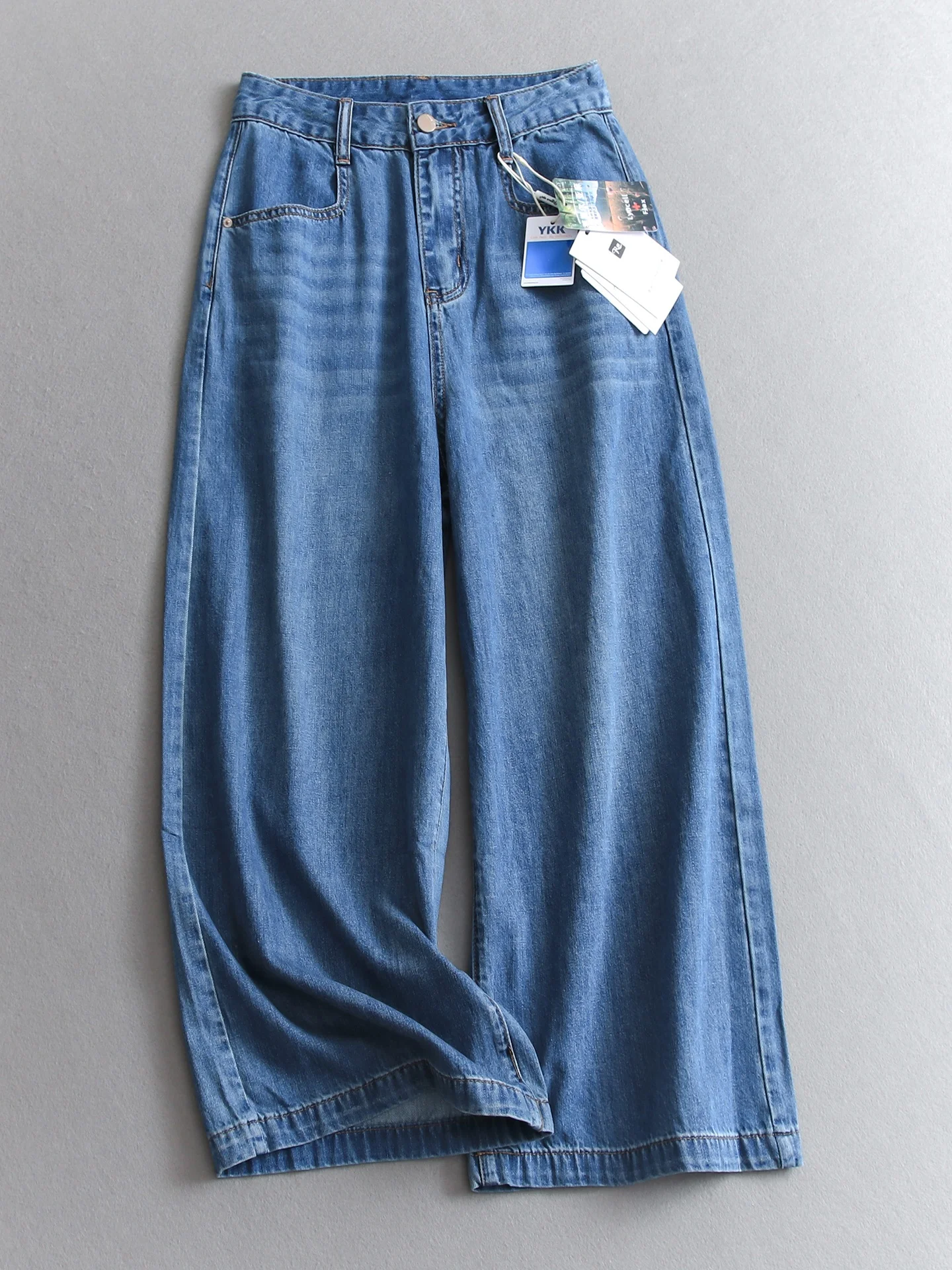 Retro High Waist Slimming Soft Skin-Friendly Cool Wide Leg Pants Loose Straight Cut Jeans Women's Denim Capri Trousers