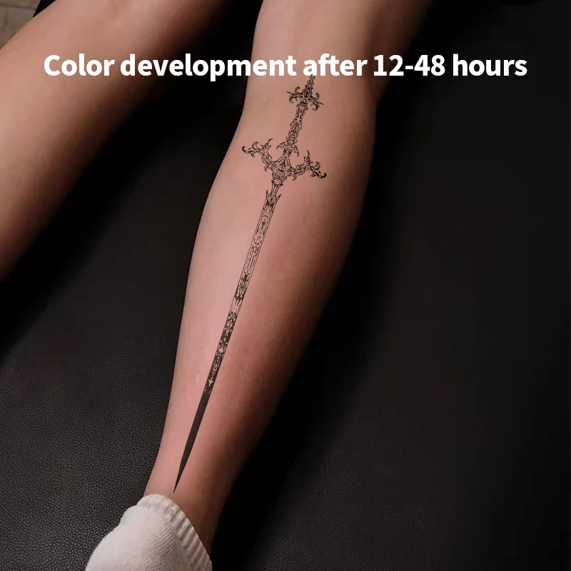 مثير الأمريكية طويلة السيف الذراع العشبية عصير الوشم التصحيح الوشم المؤقت مقاوم للماء الساق خط طويل قطاع وهمية الوشم هدية حفلة