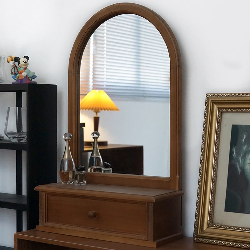 

Makeup mirror storage box integrated retro mirror on the desktop Chinese solid wood master bedroom dresser mirror