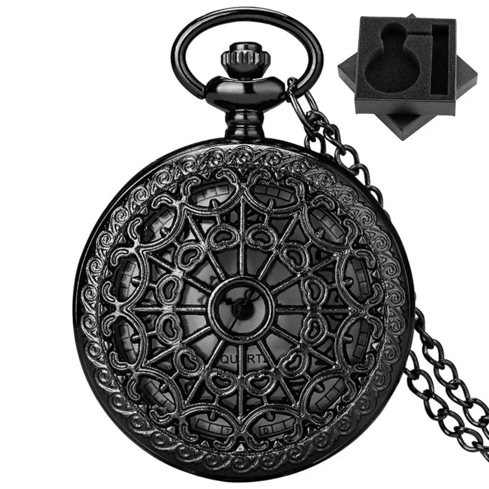 

Черные полые винтажные кварцевые карманные часы с арабскими цифрами, белый циферблат, антикварное стильное ожерелье, часы с подвеской, подарок для мужчин и женщин