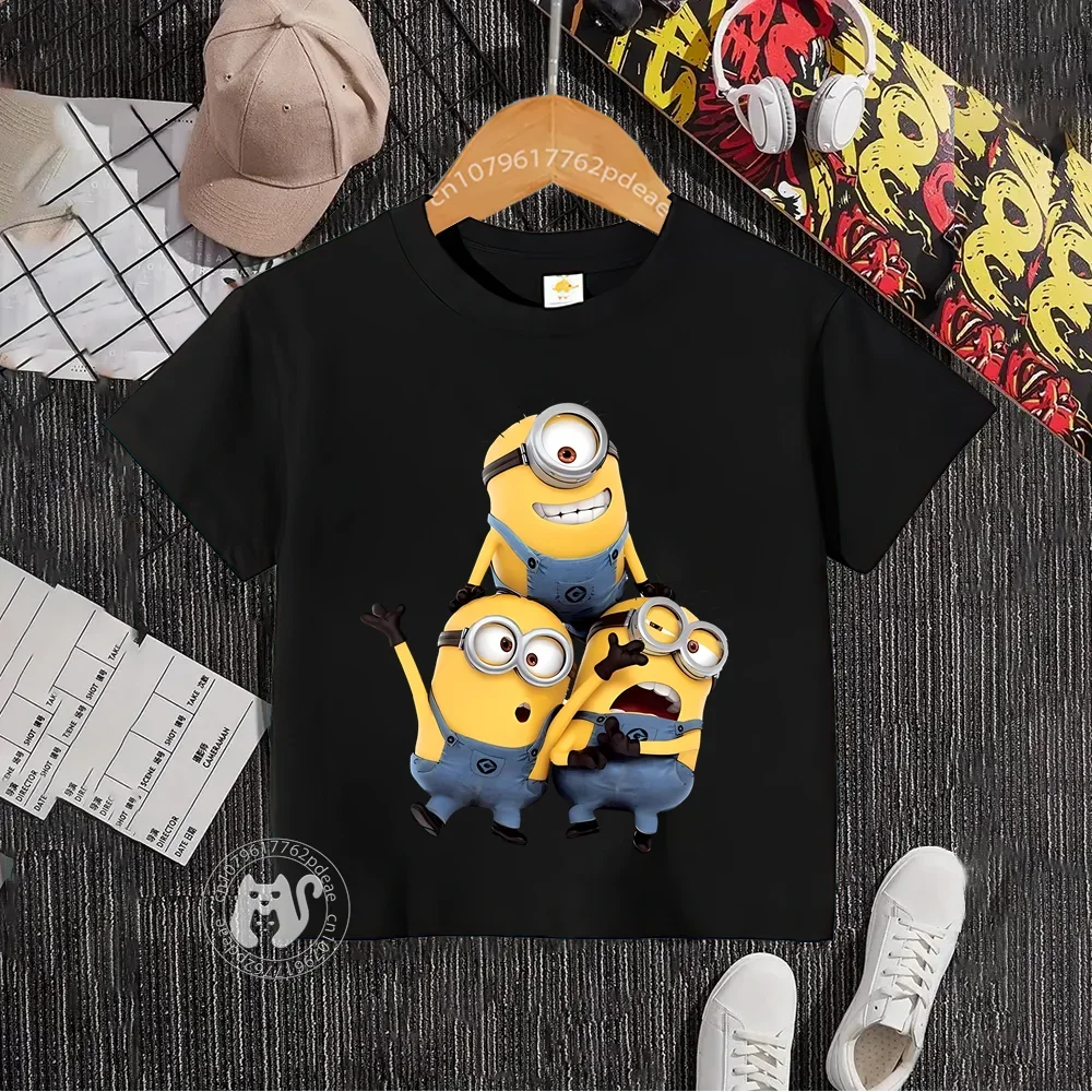 Teen Hip Hop Style 100% Cotton T-shirt Kids Cartoon A group of Minions printed round neck cotton T-shirt boys girls short sleeve