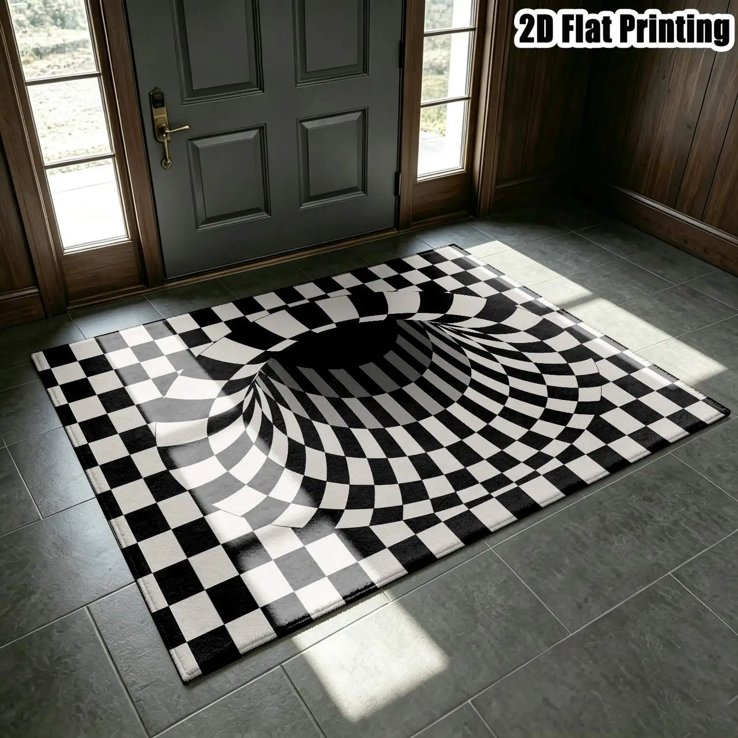 1Pc 2D Printed Black White Abstract Art Nordic/Instagram-Inspired Modern Minimalist Geometric Striped Carpet, Machine-Washable, Multi Sizes, for Home Decor: Entrance, Dining, Foyer, Bedroom, Study, Living Room