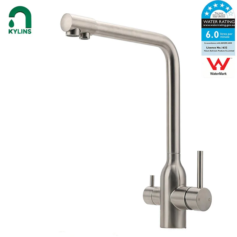 **Sydney Stock** KYLINS Round 3 Way Kitchen Mixer Tap Pure Water Sink Faucet Swivel Spout brushed nickel WELS WaterMark