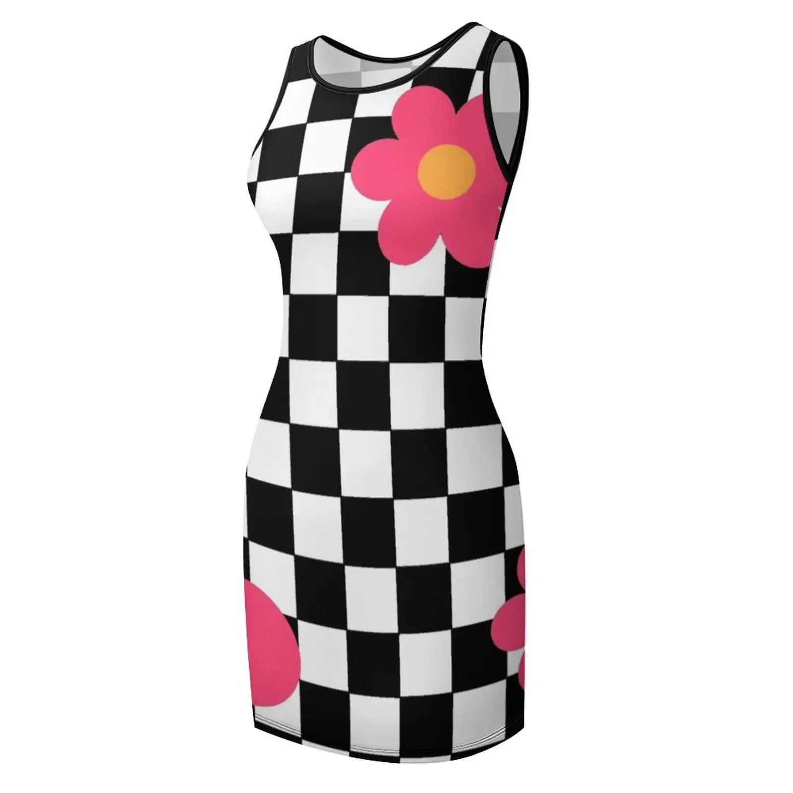 الرجعية الشطرنج الزهور وزارة الدفاع أكمام فستان الشمس فساتين عادية فستان المرأة الصيف