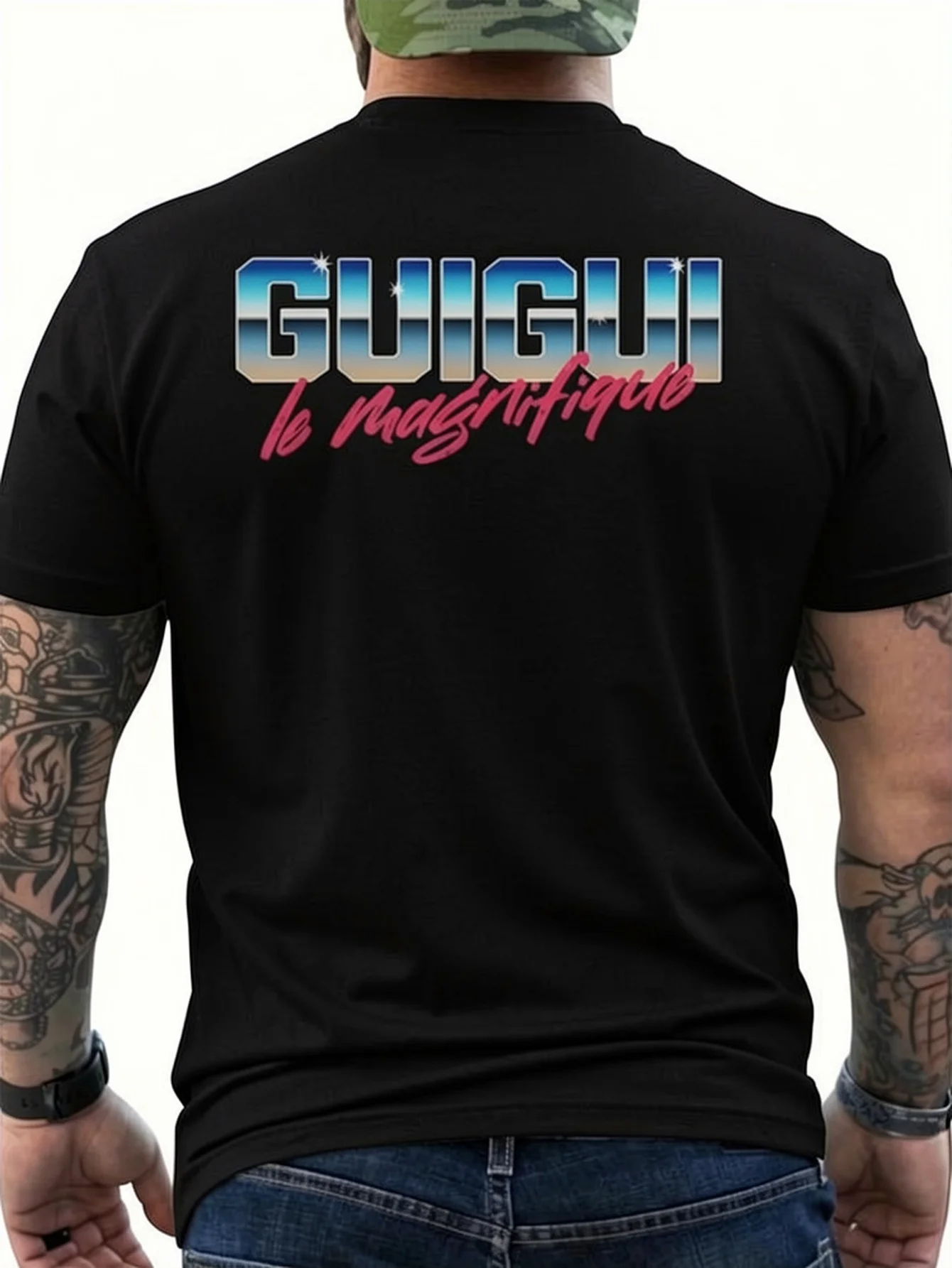 Guigui The Magnificent Humor First Name Men'S T-Shirt Printed on The Back Men'S Back Printed T-Shirt Fabric Short Sleeve