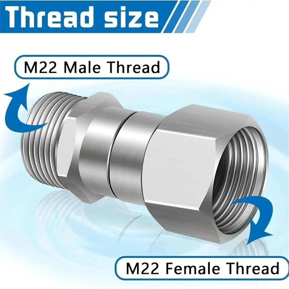 Y17A Stainless Steel High-Pressure Washer Rotary Joint, 360-Degree Rotating Anti-Tangling Connector, Suitable for M22. B