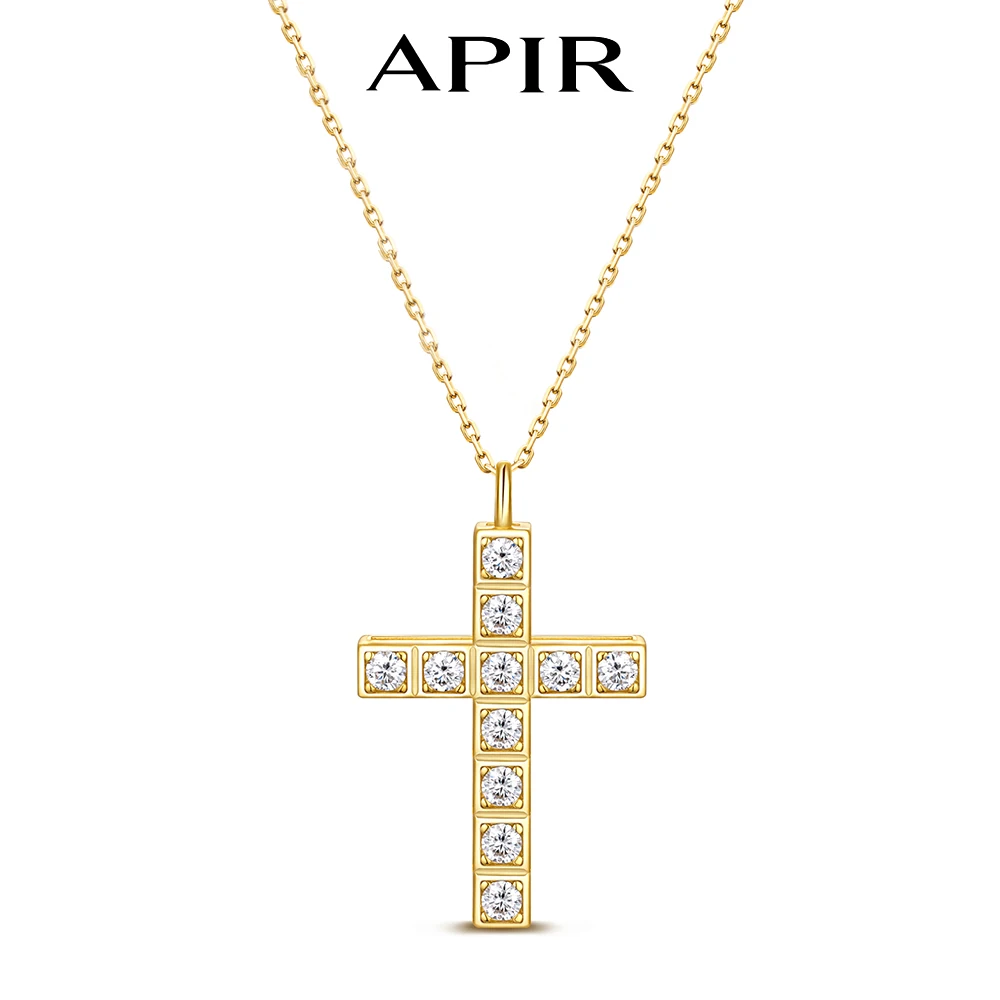 

APIR Cross Moissanite Necklace for Women 925 Sterling Silver Lab Diamond Pendant 18k Gold Plated Christian Fine Jewelry Gift