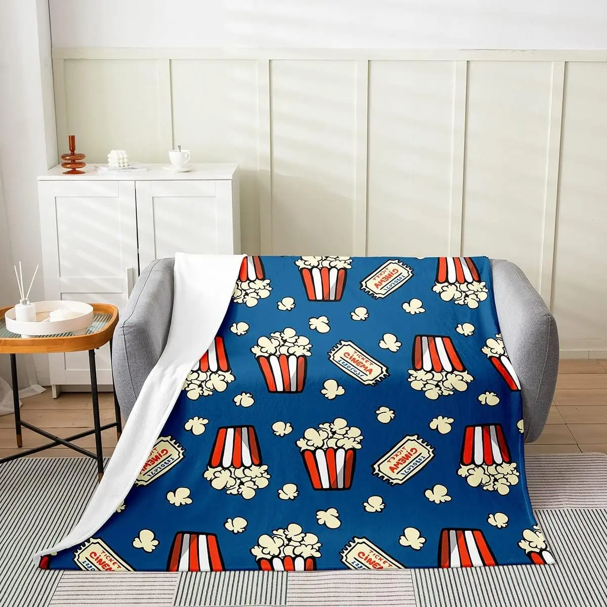 Popcorn All Season,Bed Blanket Cinema Poster Plush Throw Blanket, for Kids Boys Girls Teens Decor Movie