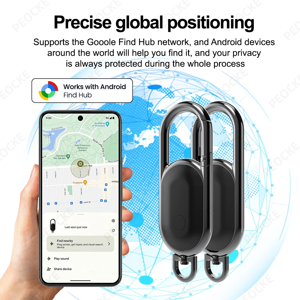 Anti-lost GPS Smart Carabiner Keychain, Find My Tracker Key Ring for iOS Or Google, Smart Locator Attachable to Car Key Fob