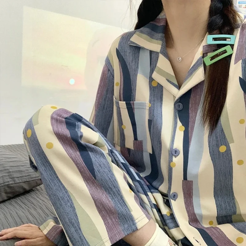 بيجامة نسائية جديدة للخريف والربيع بأكمام طويلة طقم ملابس نوم ناعمة شبكة بيجامة كرتونية طقم ملابس نوم منزلية للسيدات سترة