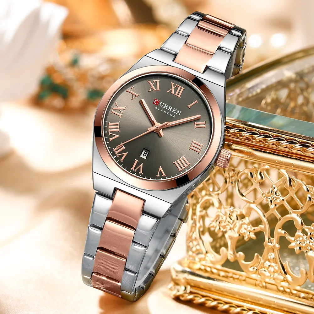 CURREN Brand Women's Stainless Steel Strap Watch with Roman Numerals Elegant & Grand, Perfect Gift with Box image 4