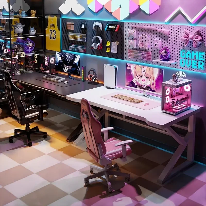 Double E-sports Gaming Desk Long Computer Table for Home Office Bedroom Workbench Couple Side by Side PC Desktop Setup