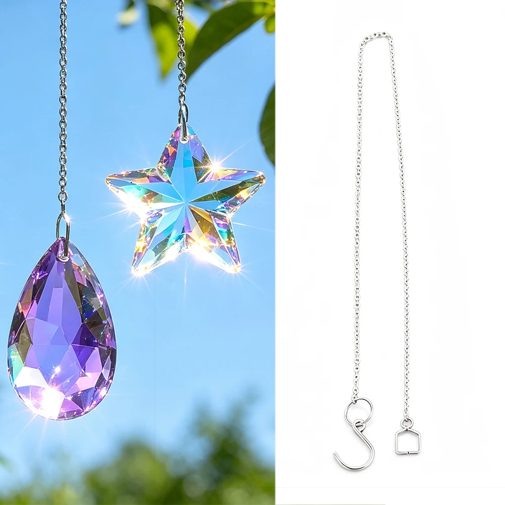 6pcs Suncatcher Chains for Pendant DIY Crystal Prism Prismatic Ball Fastening Hanging Suspension Connector Clip with Hook Decor