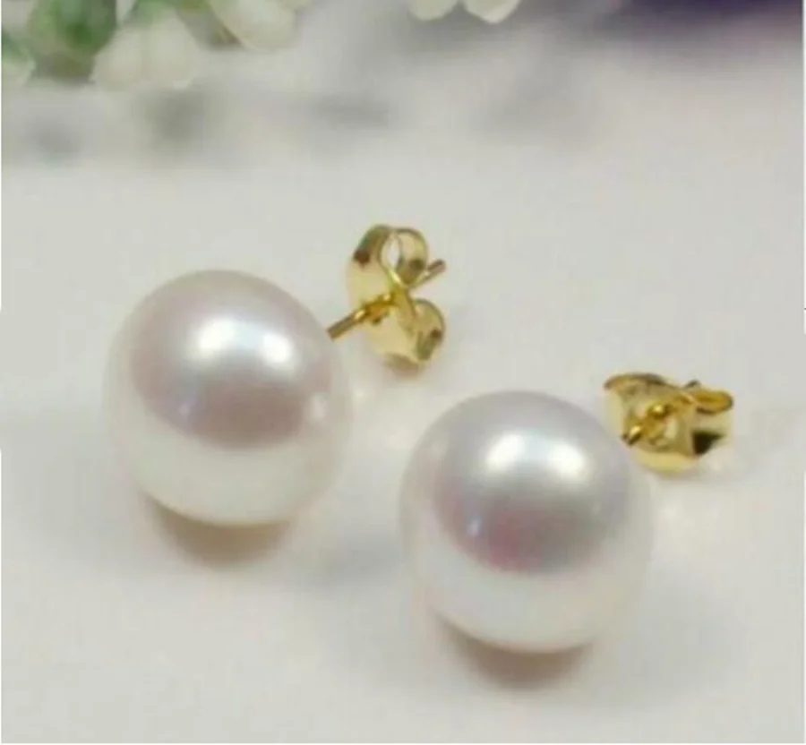 Real AAA+ natural 7-8mm white south sea pearl earrings 14k Gold stud earring