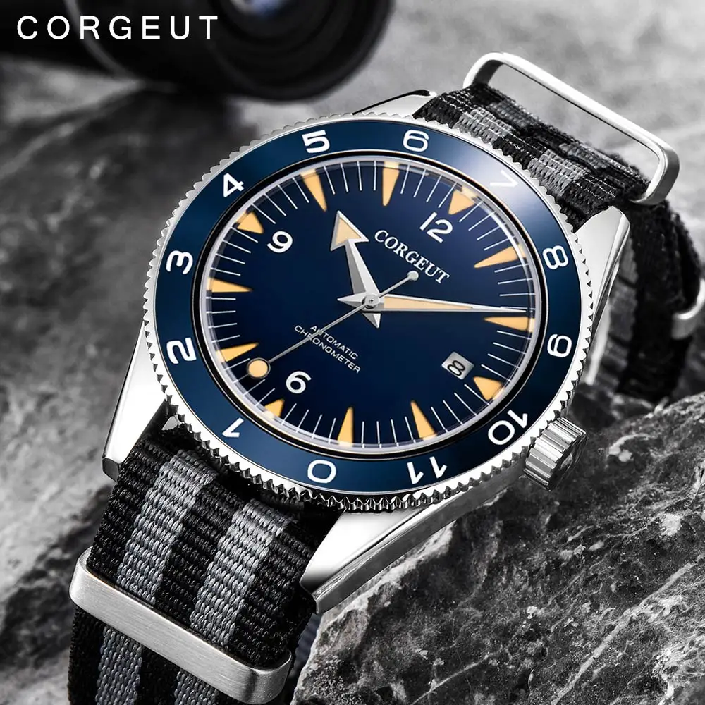 CORGEUT 41mm Mens Business Luxury Watch NH35 Automatic Mechanical Sapphire Glass Men Glow Watches Waterproof nylon Reloj