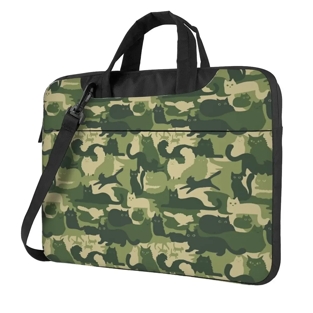 Camouflage Pattern With Cats Green Cat Camo Crossbody Laptop Bag Case Computer Bag 13 14 15.6 Inch Notebook Pouch Macbook Pro