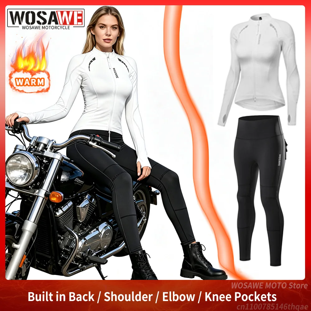 Conjunto de Chaqueta y Pantalones de Motocicleta para Mujer WOSAWE, Traje de Moto Cálido para Otoño e Invierno, Camiseta Elástica de Yoga, Leggings que Levantan la Cadera