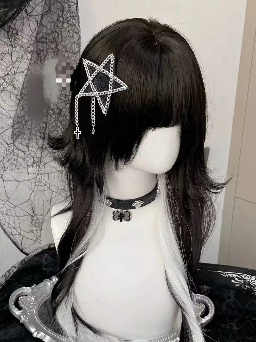 グリッタースターヘアクリップラインストーン女性ガールズ Y2k 星型チェーンクロスバレッタロリータヘアアクセサリー