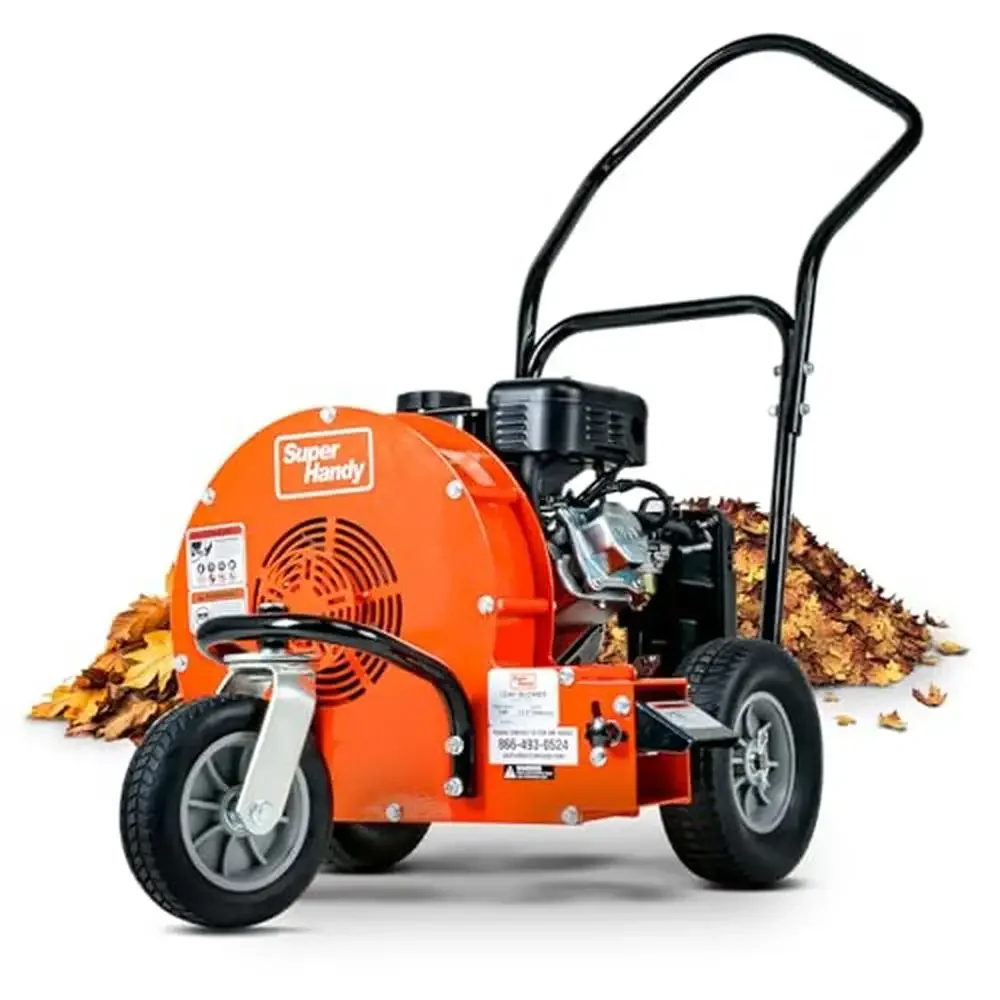 

Walk Behind Wheeled Leaf Blower 7HP 212cc 4 Stroke Wind Force 200 MPH 2000 CFM Steel Construction Adjustable Angle Controls