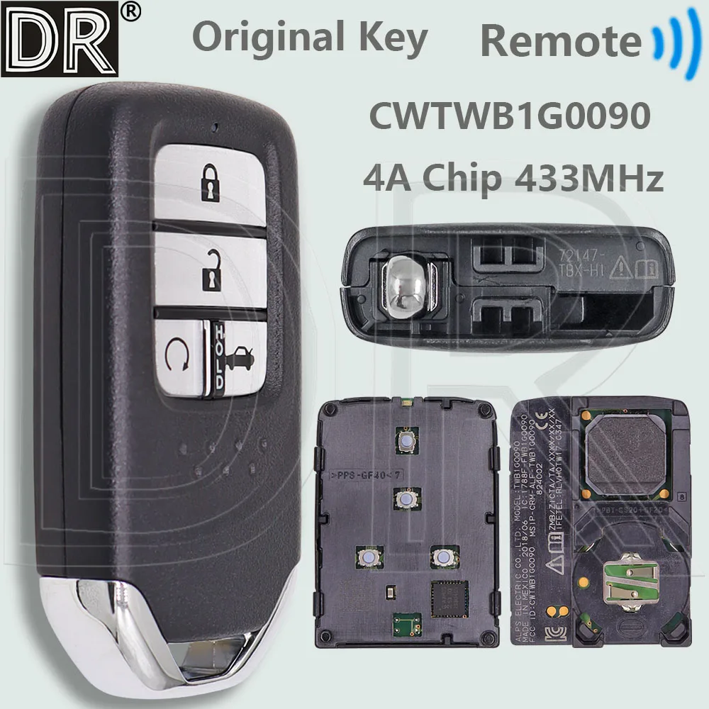 

DR Original CWTWB1G0090 4A Chip 433MHz 72147-TBX-H1 Proximity Car Remote Key TWB1G0090 For Honda Accord 2018 2019 2020