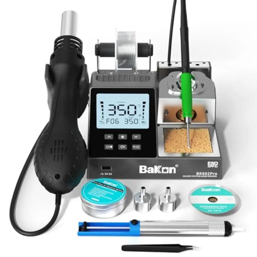 

Soldering Station, C210 Soldering Iron and Hot Air Rework Station 2 In 1 Precision Soldering Practice Kit, Large Display, Auto