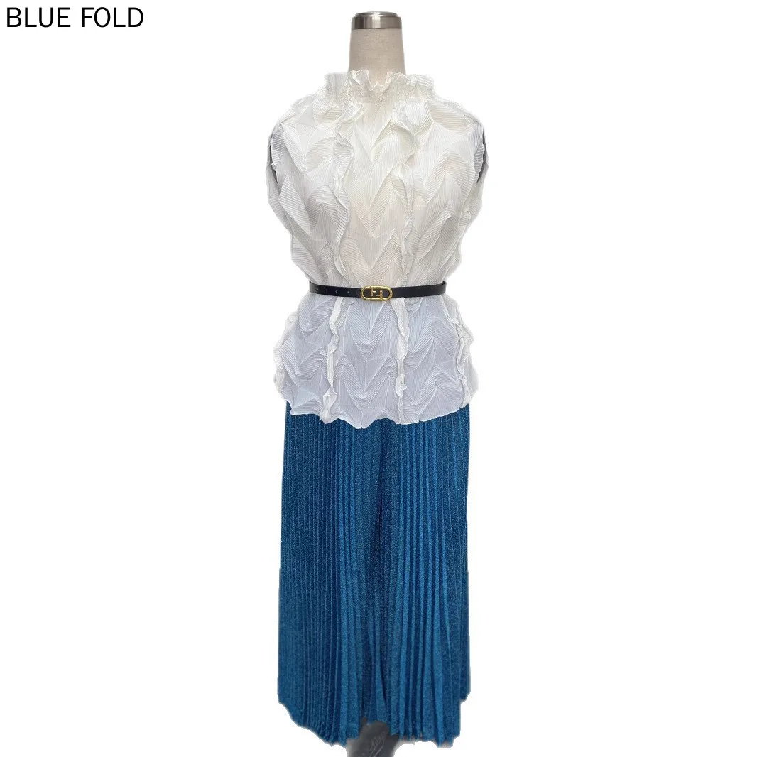 African Style Pleated Plus Size Women's Clothing European and American Luxury Loose Slim-fitting Wide-leg Pants Two-piece Set