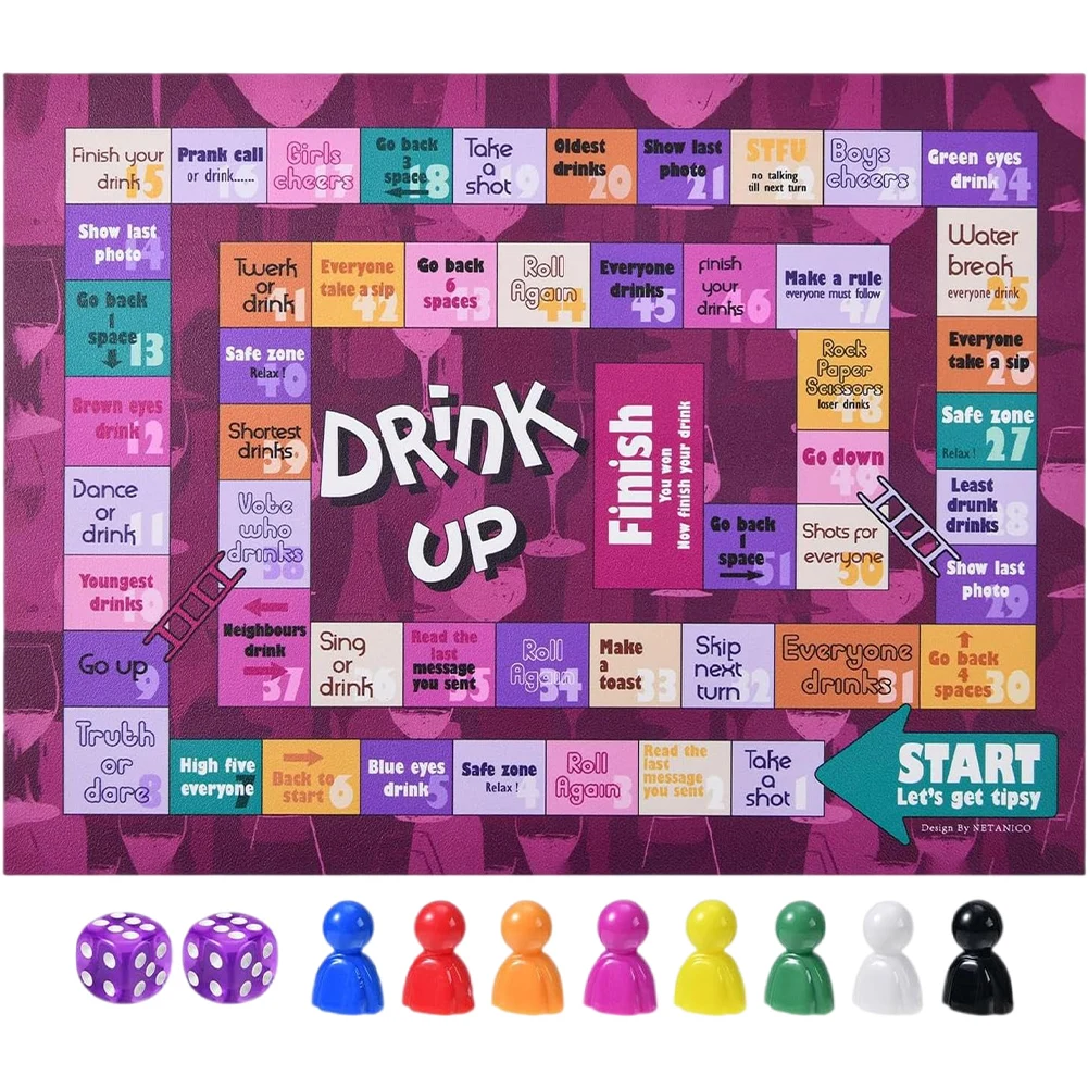 Tipsy Drinking Board Game Night Drinking Game 2-8 Players Bachelorette Party Games Fun Tipsy Land Drinking Games Party Supplies