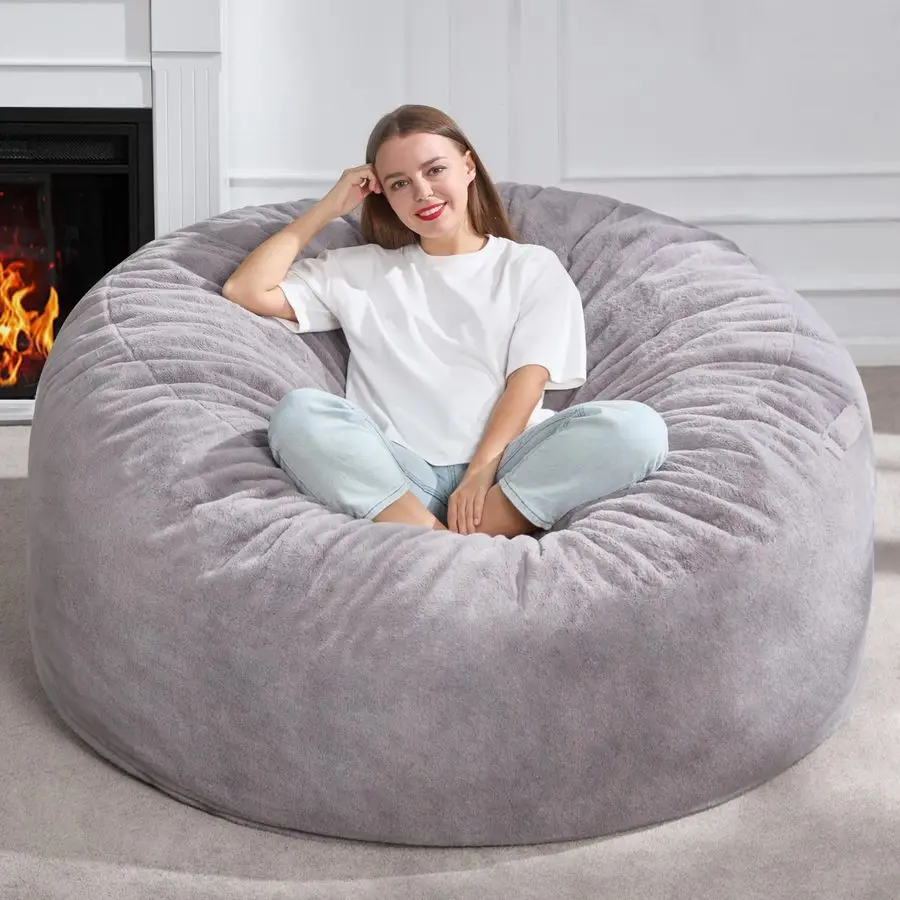 

5ft Bean Bag Chairs for Adults Large Beanbag Chair with Plush Faux Fur Cover Big Bean Bag Chair for Living Room Bedroom Dorm Of