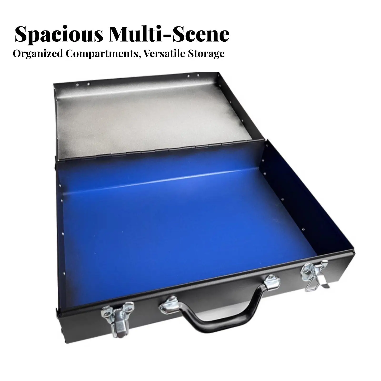 Professional Iron Toolbox for Tradesmen and Hobbyists Rust Proof Metal Storage Case with Open Plan Interior for Workspace