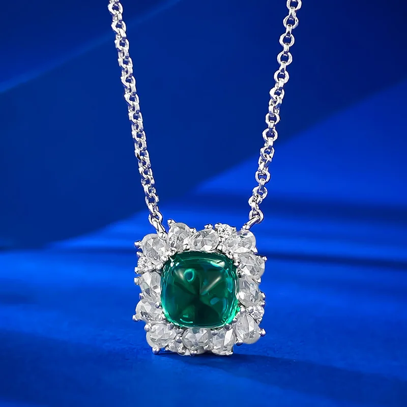 New Fat Square Plain Noodle Flat Bottom Sugar Tower Emerald 7 * 7 Necklace Retro niche Design Sense Pendant